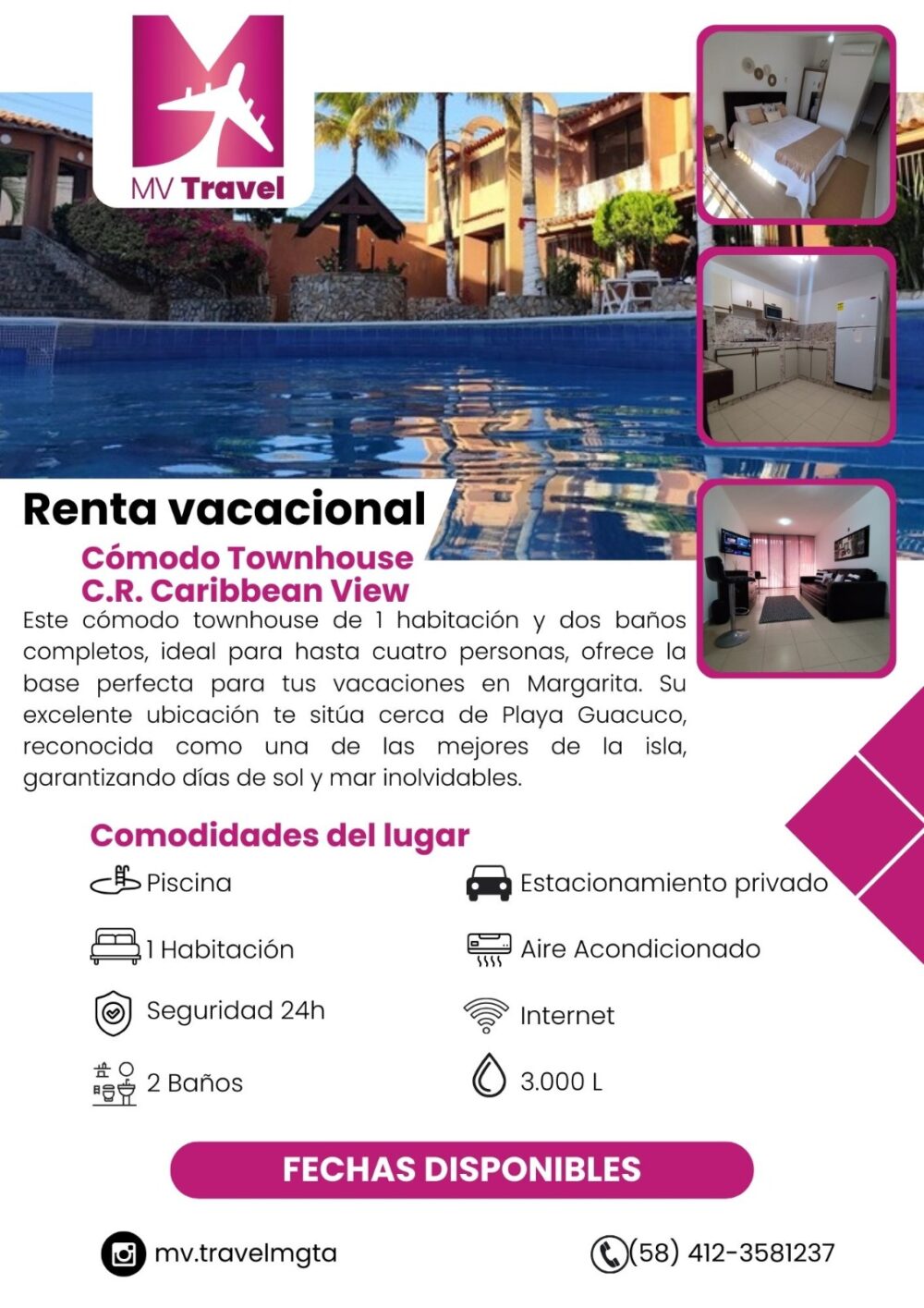 Alquiler Vacacional de Cómodo Townhouse C.R. Caribbean View - Margarita